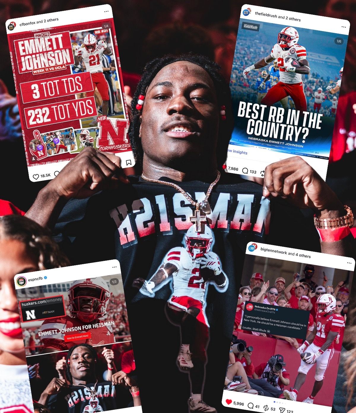 ESPN, Fox Sports, Big Ten Network, Field Rush coverage of Emmett Johnson